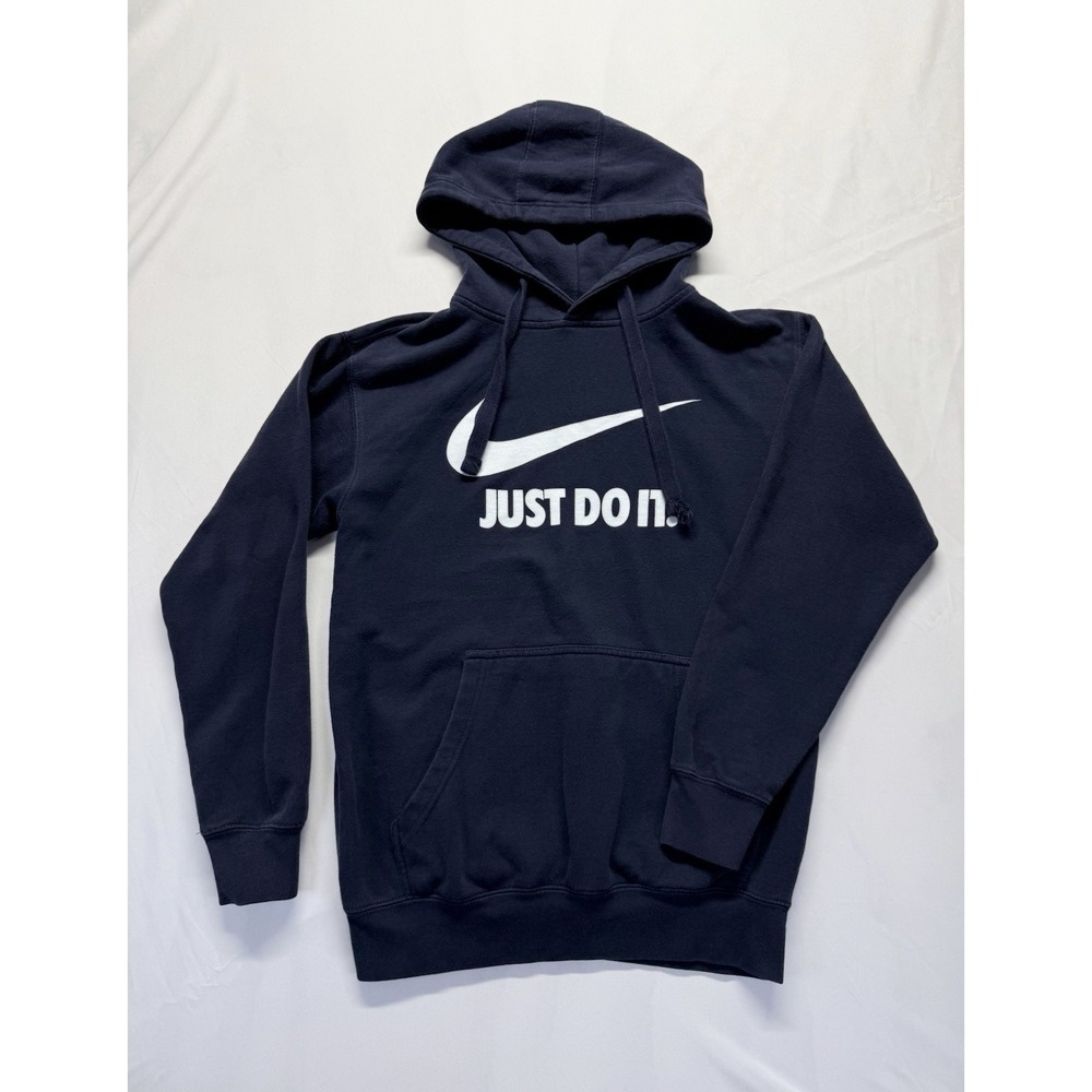 Nike‎ Just Do It hoodie sweatshirt Small Navy Blue big logo pullover drawstring